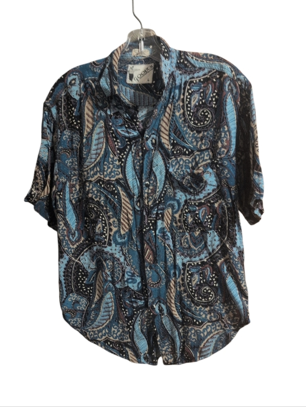 Oxxford Blue Paisley Short-Sleeve Button-Down Shirt